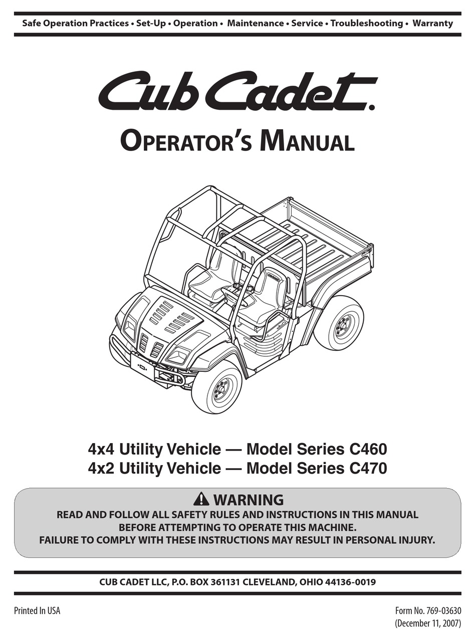 Cub Cadet C460 Series Operators Manual Pdf Download Manualslib