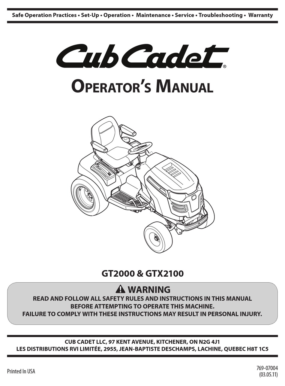 CUB CADET GT2000 OPERATOR