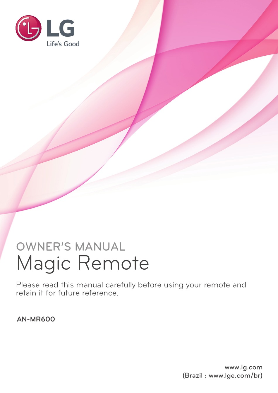 LG MAGIC REMOTE AN-MR600 OWNERS MANUAL AND ASSEMBLY Pdf Download