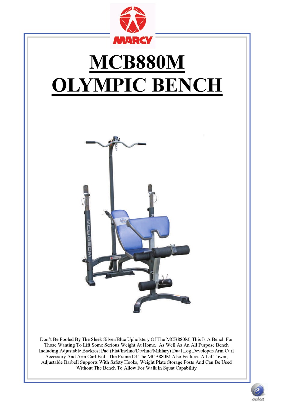 MARCY MCB880M OLYMPIC BENCH MANUAL Pdf Download | ManualsLib