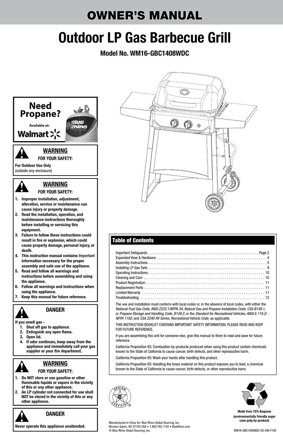 BLUE RHINO WM16-GBC1408WDC OPERATOR'S MANUAL Pdf Download | ManualsLib