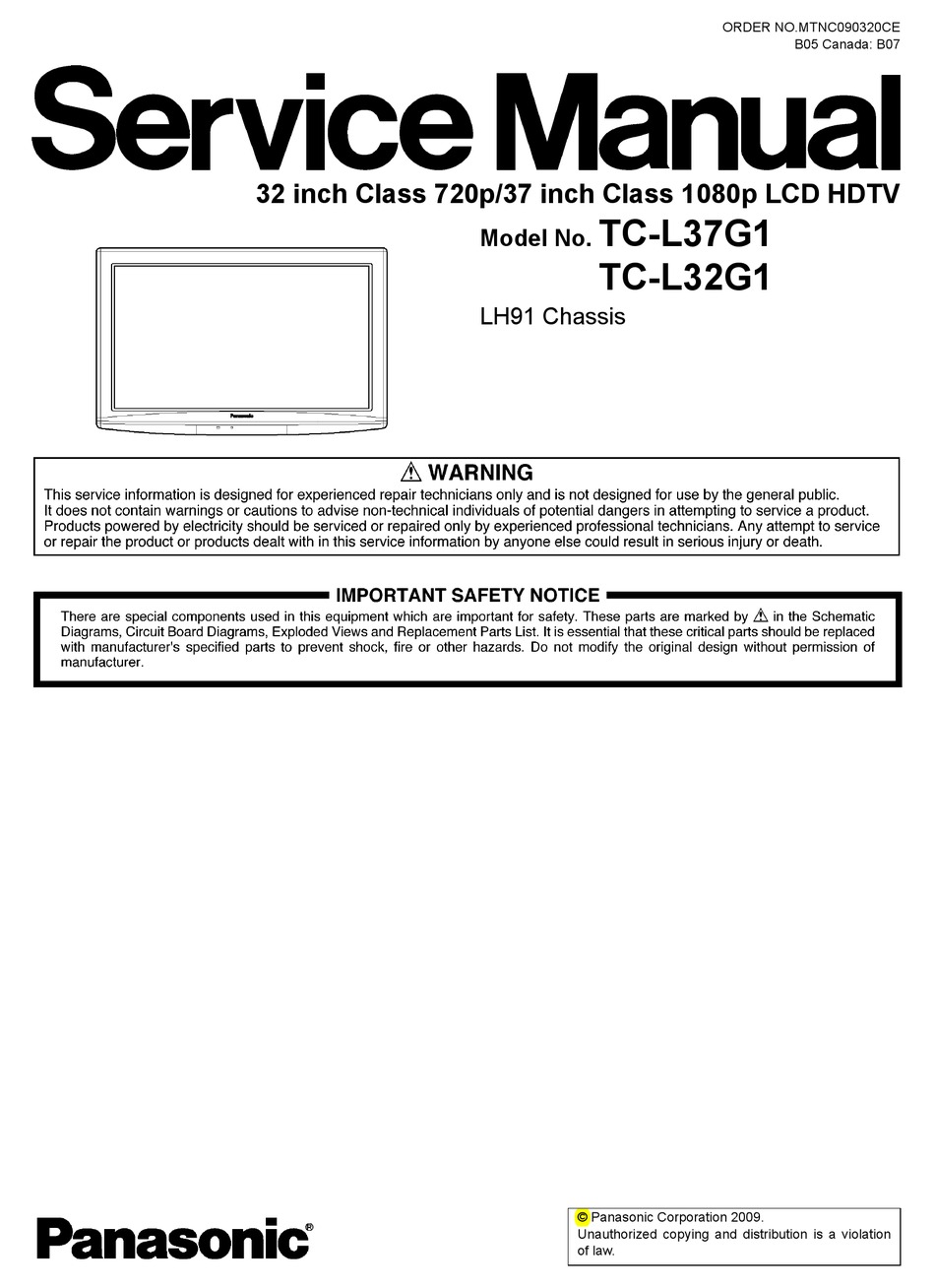 PANASONIC TCL37G1 SERVICE MANUAL Pdf Download ManualsLib