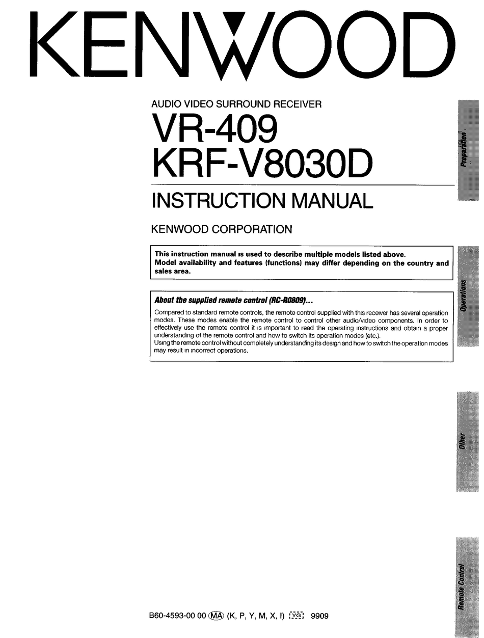 Kenwood Vr 409 Instruction Manual Pdf Download Manualslib