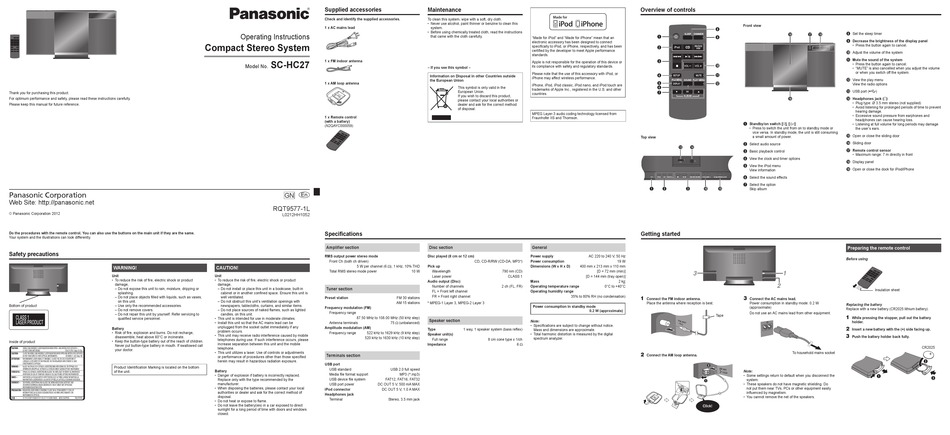 PANASONIC SC-HC27 OPERATING INSTRUCTIONS Pdf Download | ManualsLib