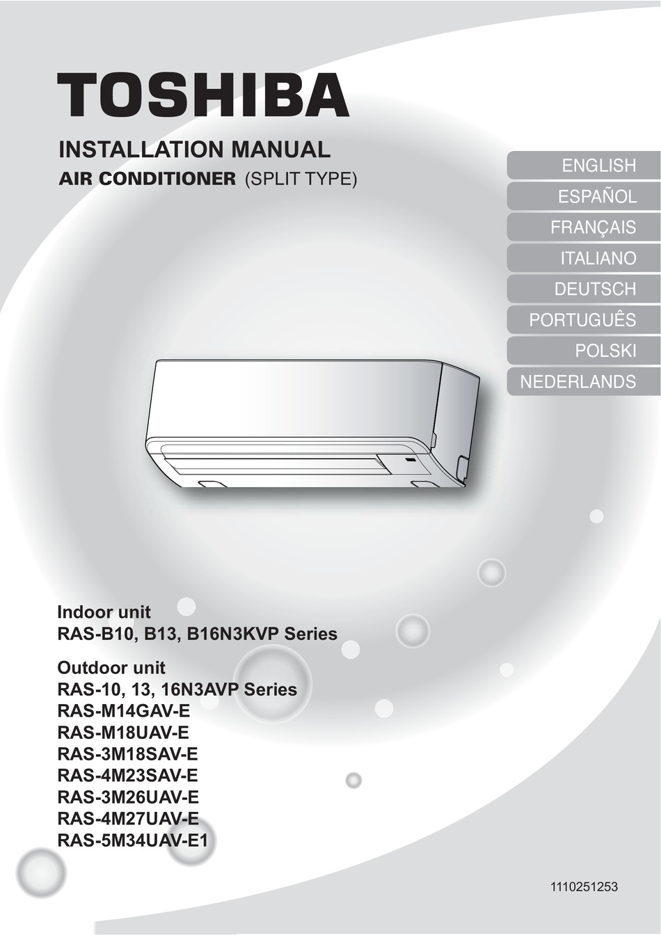 TOSHIBA RAS-B10 SERIES INSTALLATION MANUAL Pdf Download | ManualsLib