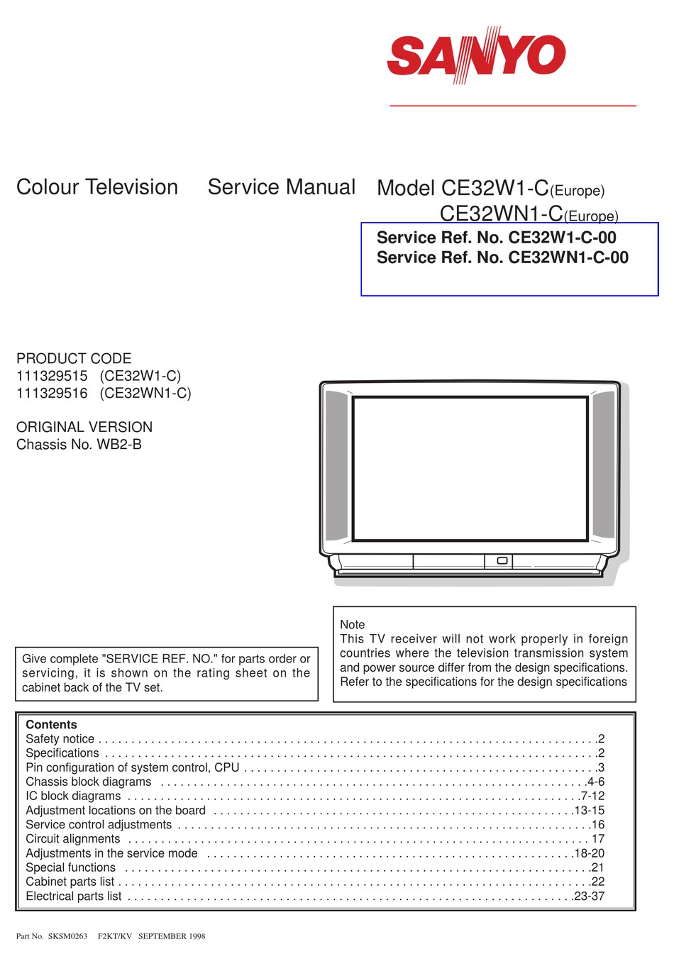 SANYO CE32W1-C SERVICE MANUAL Pdf Download | ManualsLib