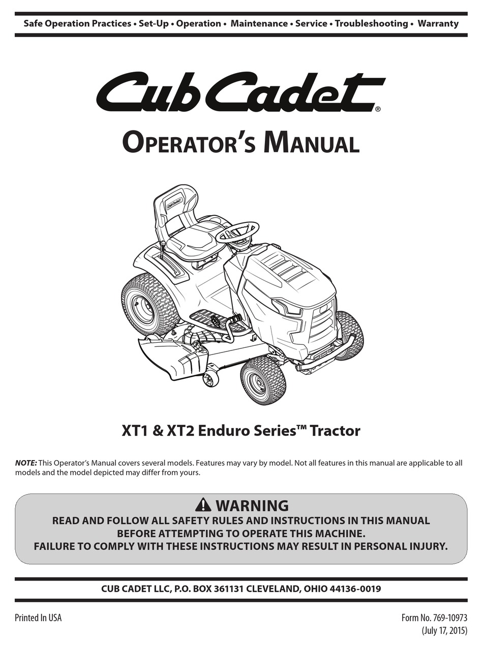 Cub Cadet XT1  XT2 Enduro Series Owner Operator Manual  13APA1CT010 