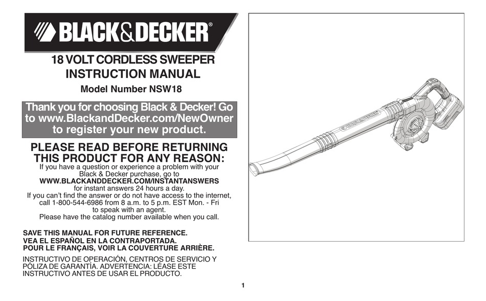 BLACK+DECKER NSW18 18V NiCad Cordless Sweeper 
