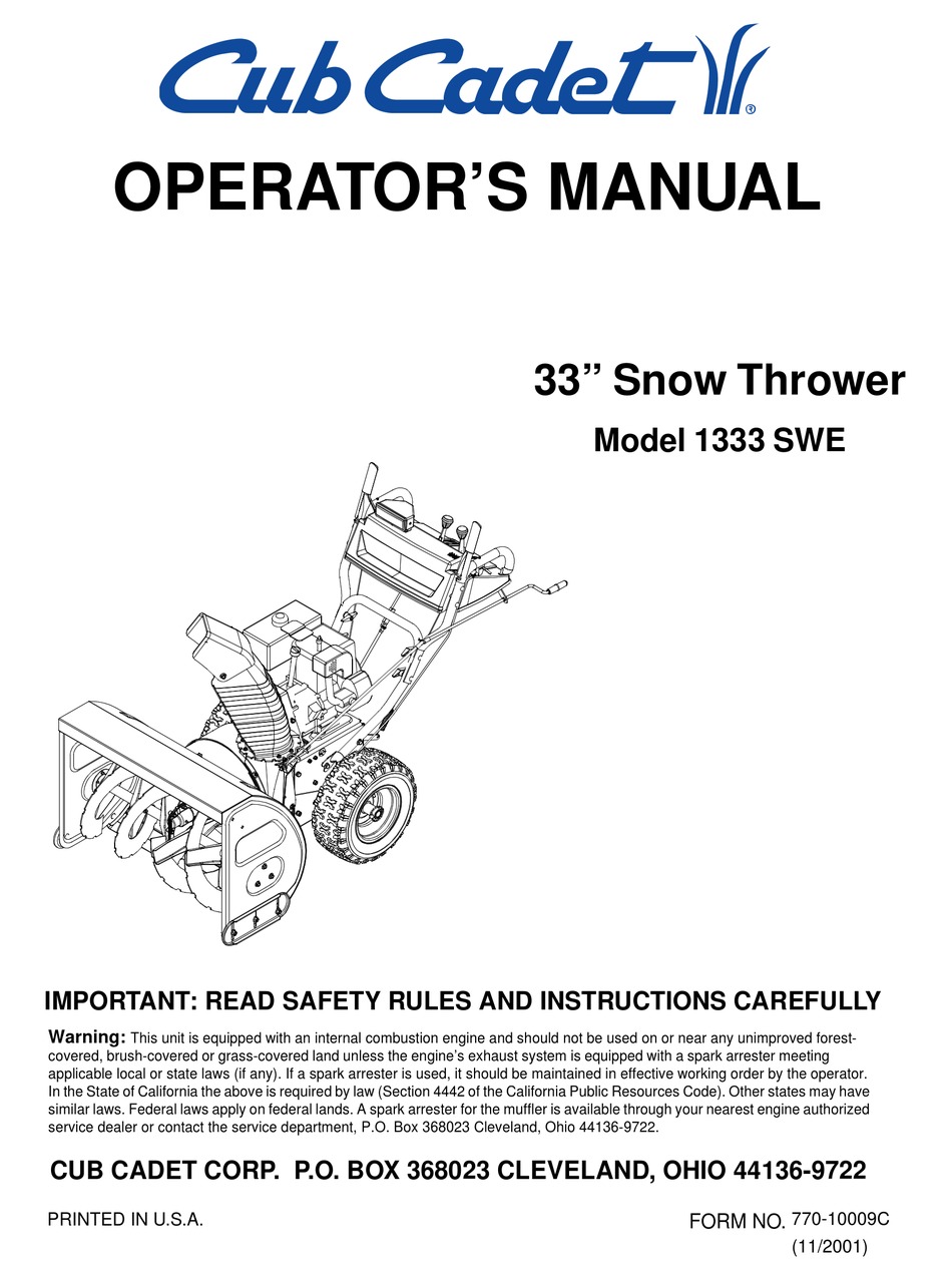 CUB CADET 1333 SWE OPERATOR'S MANUAL Pdf Download | ManualsLib