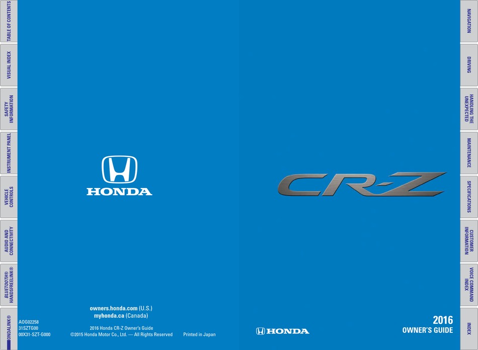 HONDA CRZ 2016 OWNER'S MANUAL Pdf Download ManualsLib