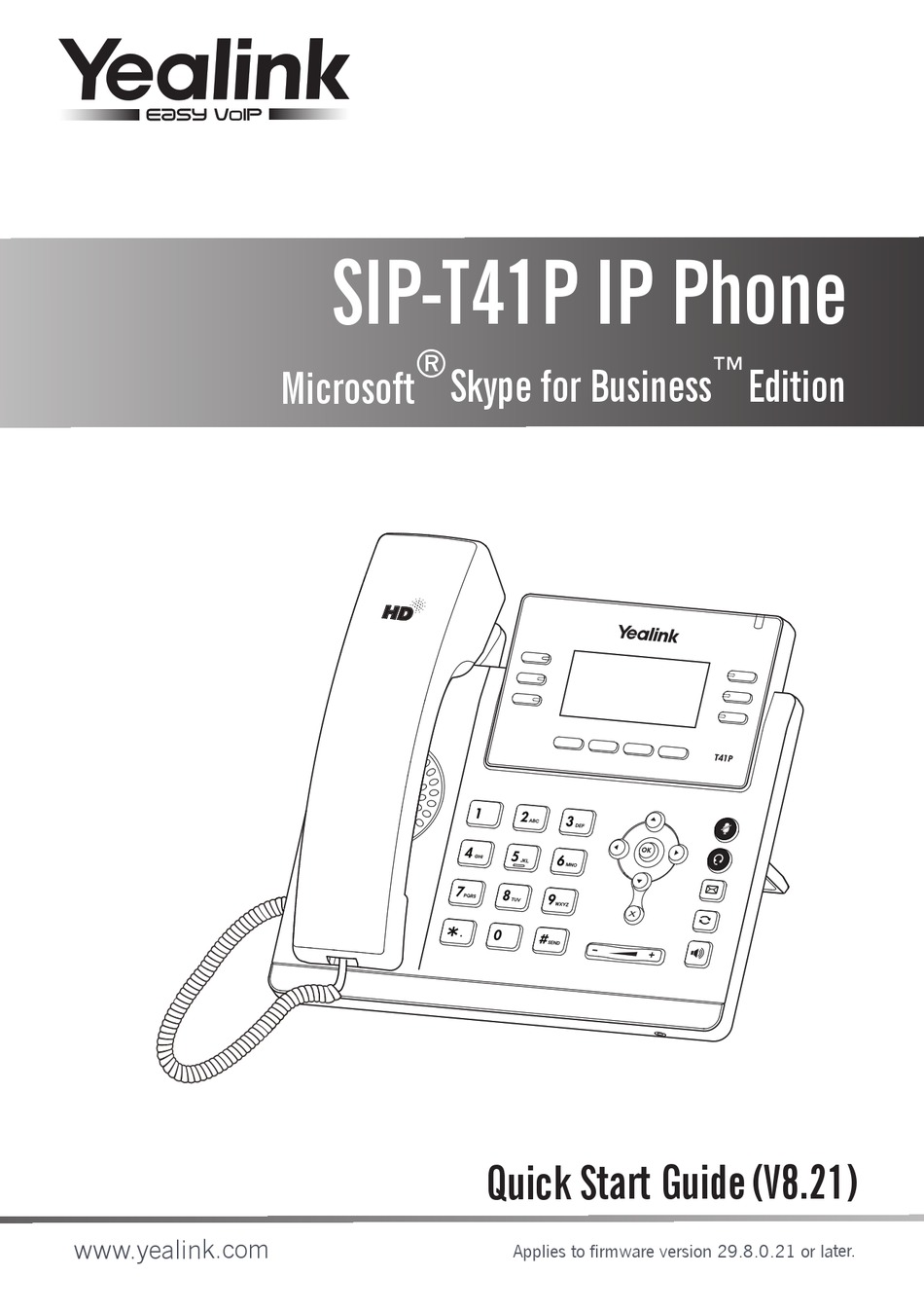 YEALINK SIP-T41P QUICK START MANUAL Pdf Download | ManualsLib