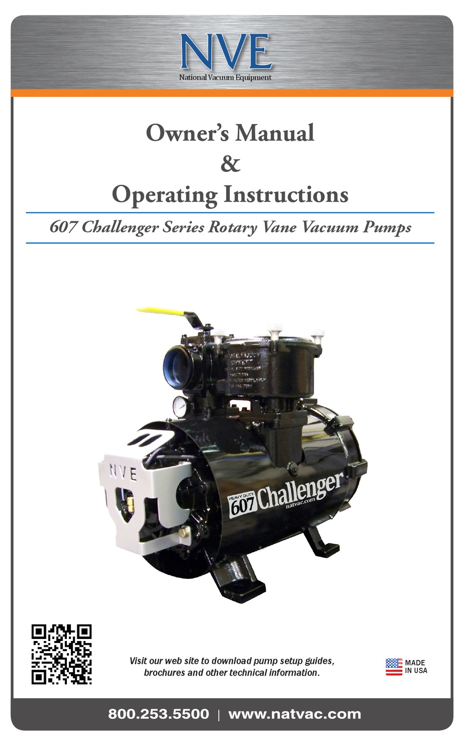 NATIONAL VACUUM EQUIPMENT 607 CHALLENGER SERIES OWNER'S MANUAL AND