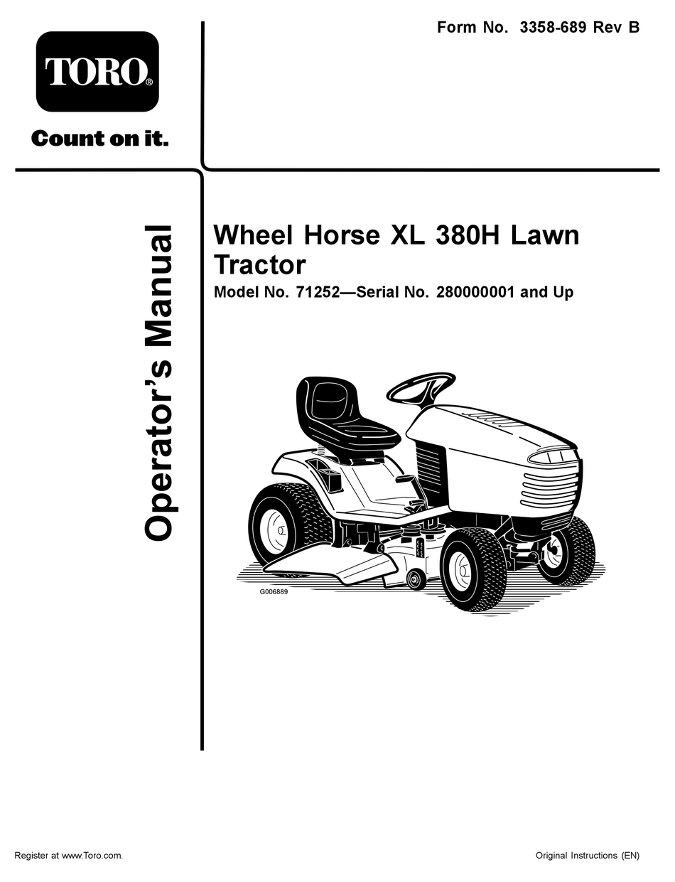Toro Wheel Horse Xl380h 71252 Operator