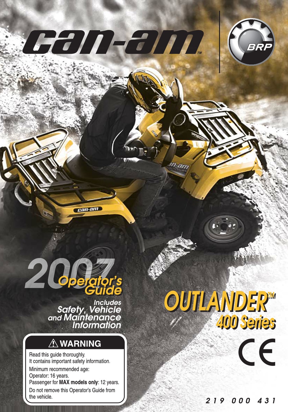 Can Am Outlander 400 Series Operator S Manual Pdf Download Manualslib