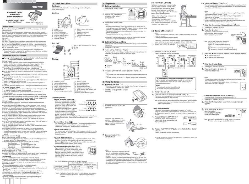 Omron M3 Comfort Instruction Manual Pdf Download Manualslib