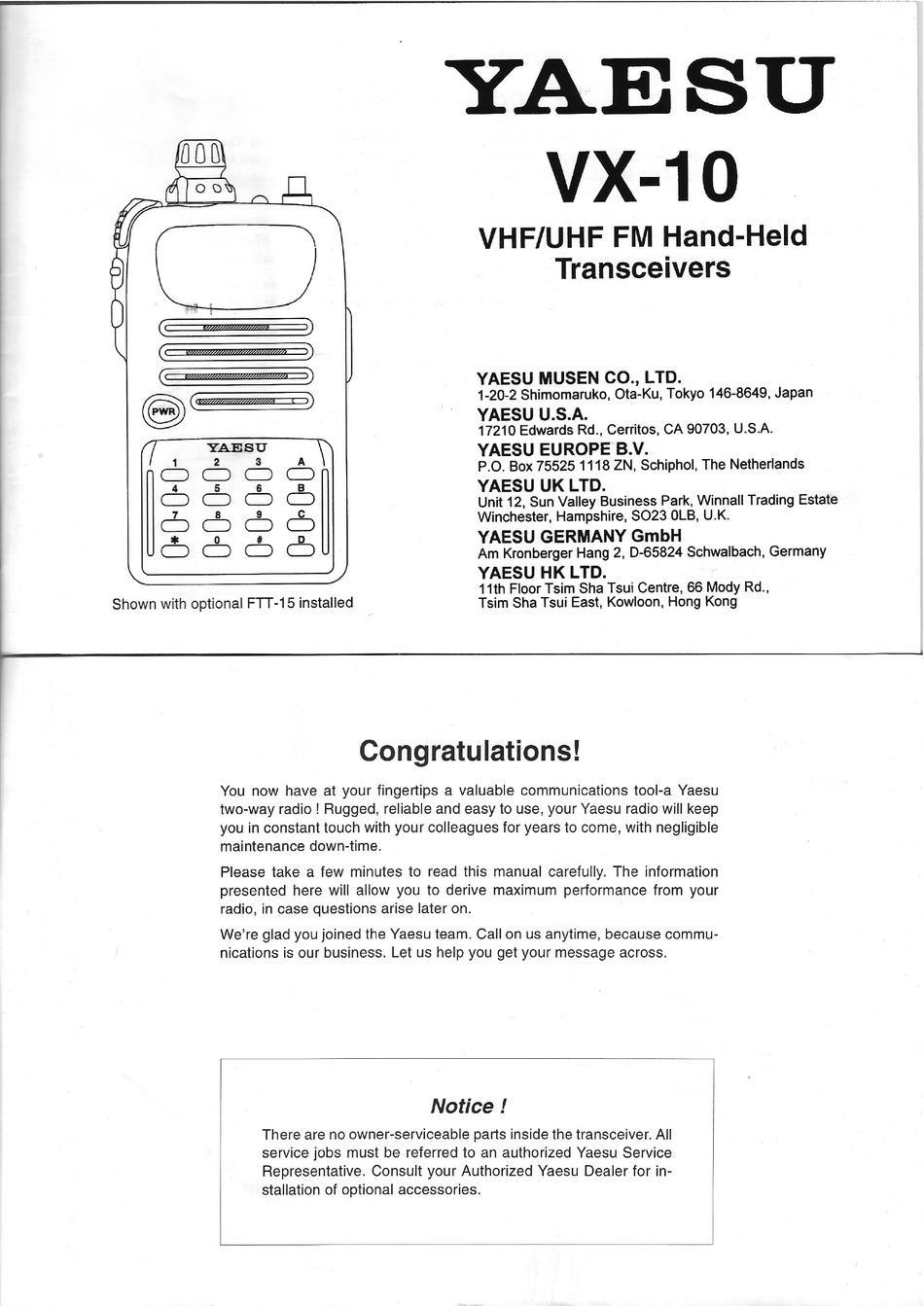 YAESU VX10 MANUAL Pdf Download ManualsLib