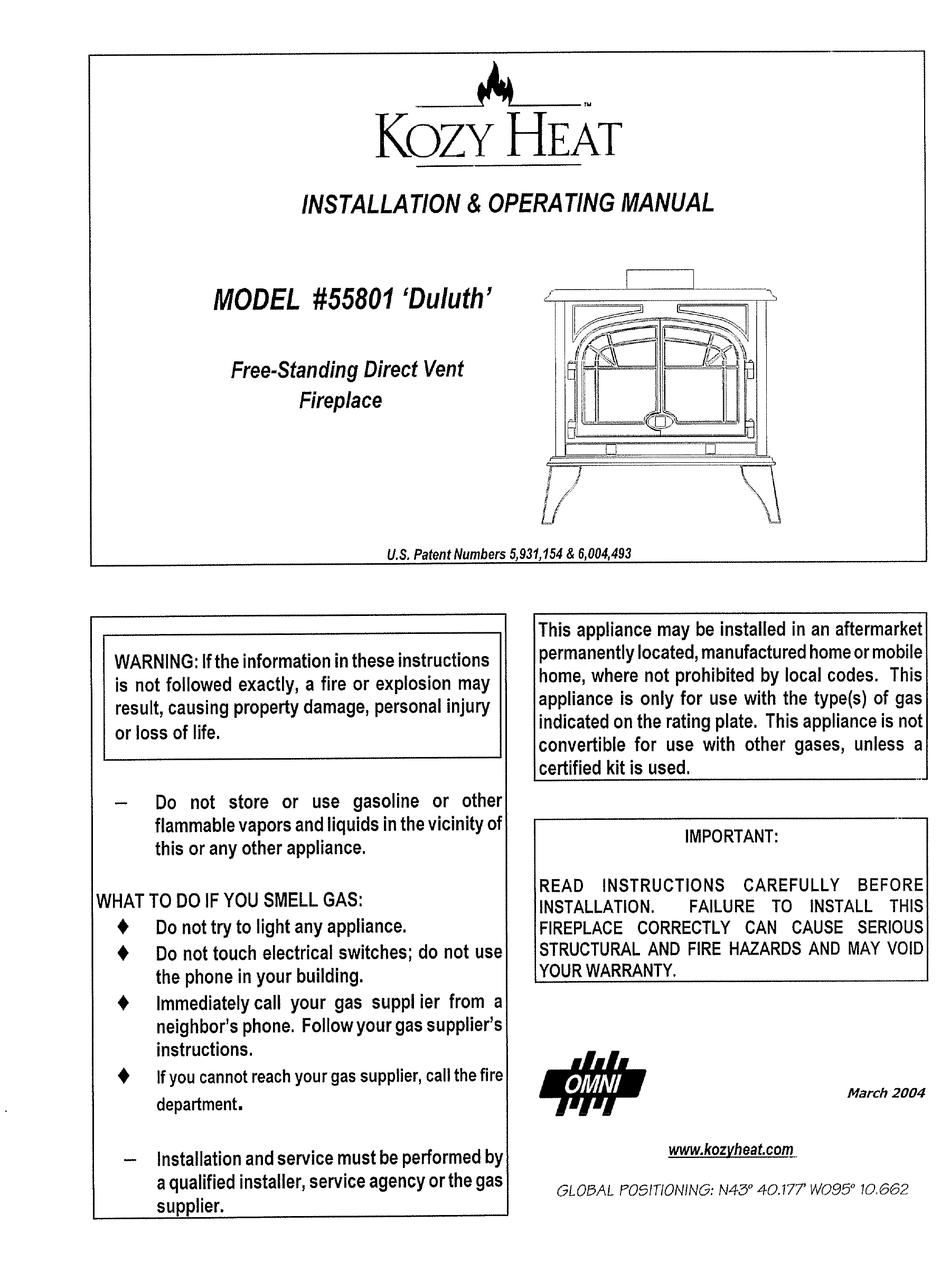 Kozy Heat 55801 Installation And Operating Manual Pdf Download Manualslib 9410