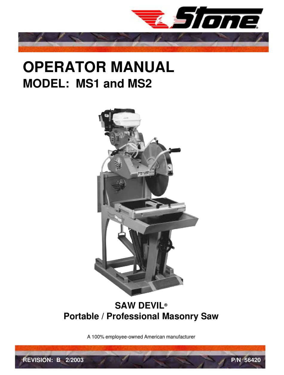 STONE SAW DEVIL MS1 OPERATOR'S MANUAL Pdf Download | ManualsLib