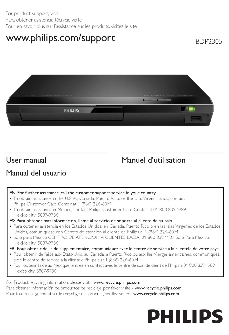 PHILIPS BDP2305 USER MANUAL Pdf Download | ManualsLib