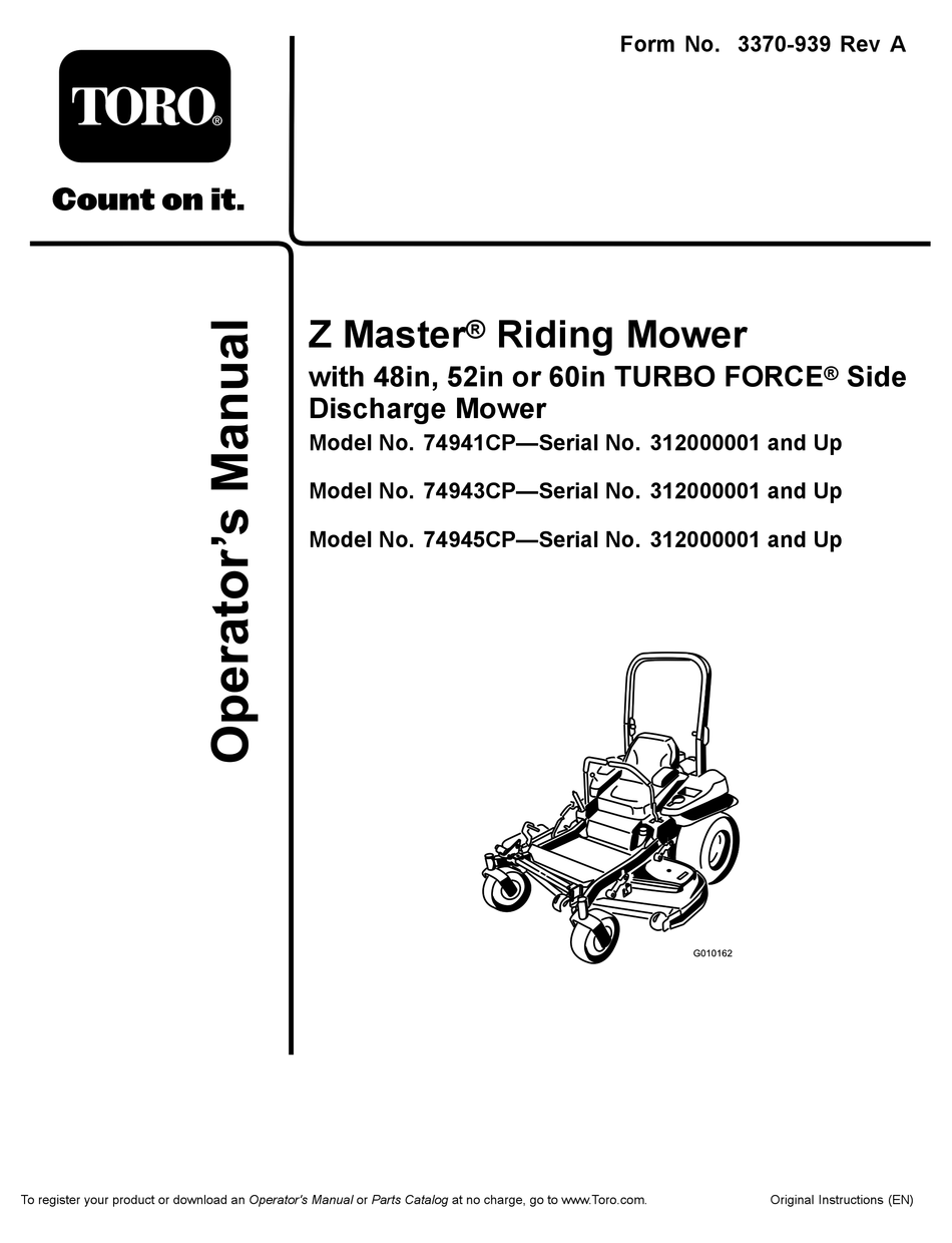TORO Z MASTER 74941CP OPERATOR'S MANUAL Pdf Download ManualsLib