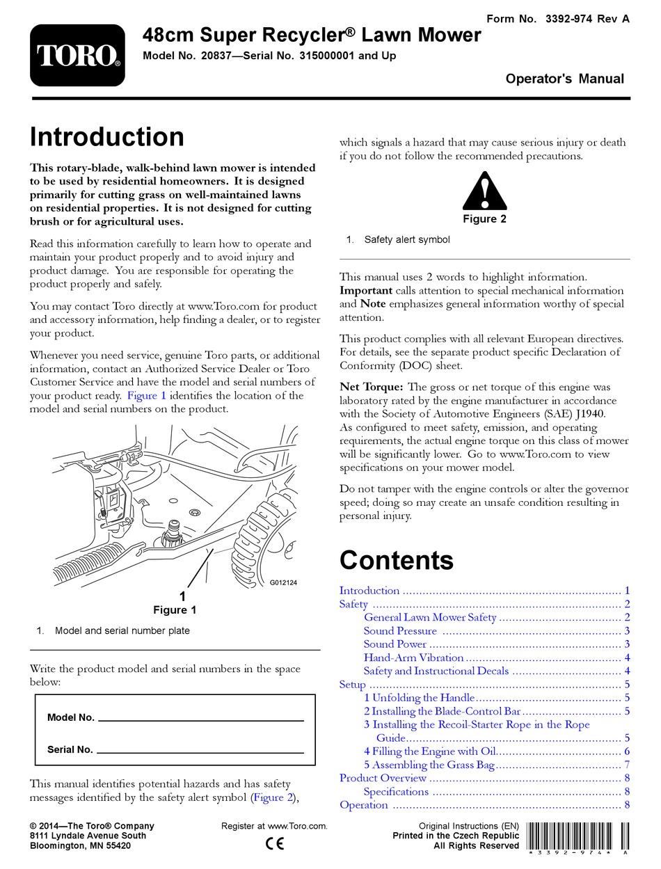 TORO SUPER RECYCLER 20837 OPERATOR'S MANUAL Pdf Download ManualsLib