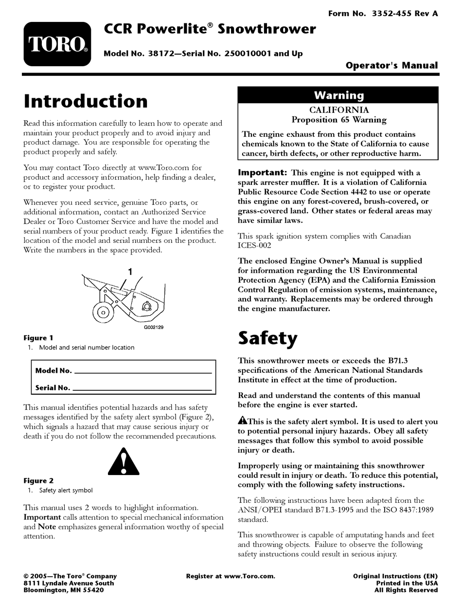 TORO CCR POWERLITE 38172 OPERATOR'S MANUAL Pdf Download | ManualsLib