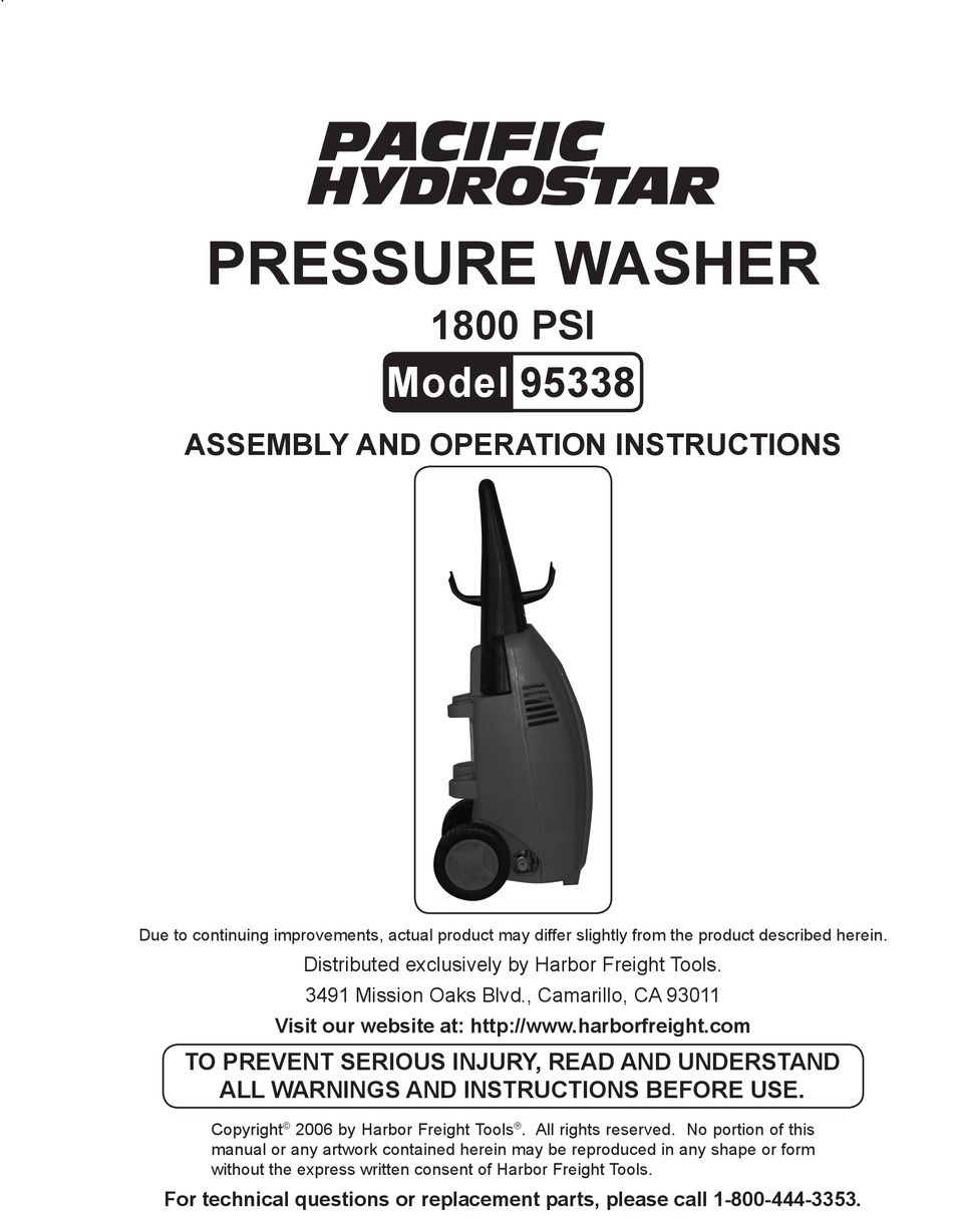 PACIFIC HYDROSTAR 95338 ASSEMBLY AND OPERATING INSTRUCTIONS MANUAL Pdf