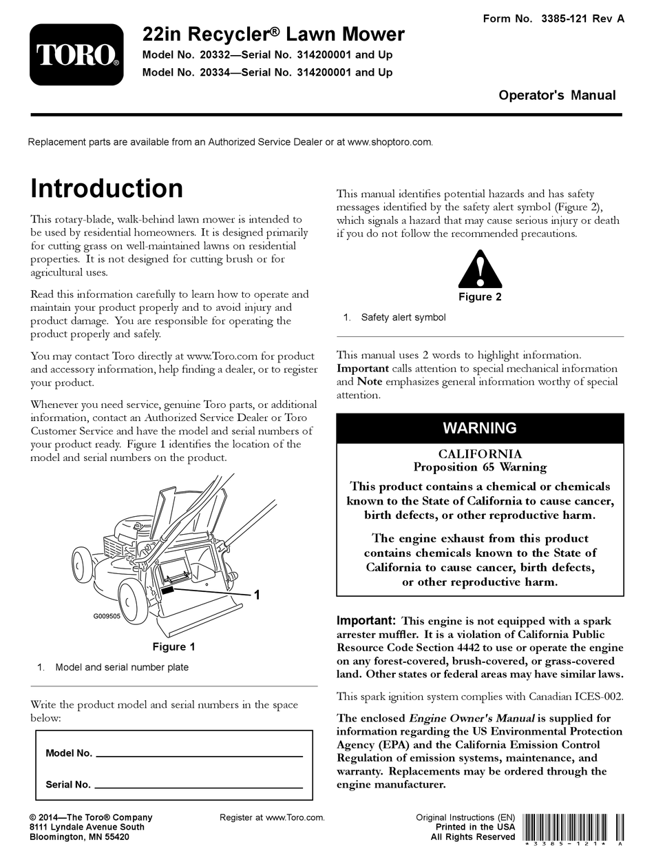 Toro 20332 deals manual