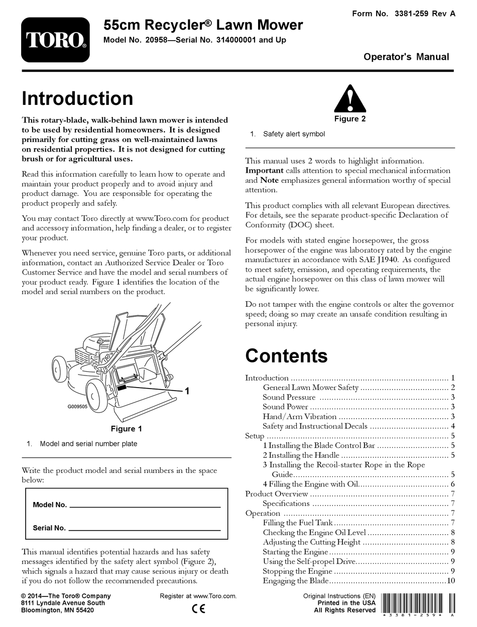 TORO RECYCLER 20958 OPERATOR'S MANUAL Pdf Download | ManualsLib
