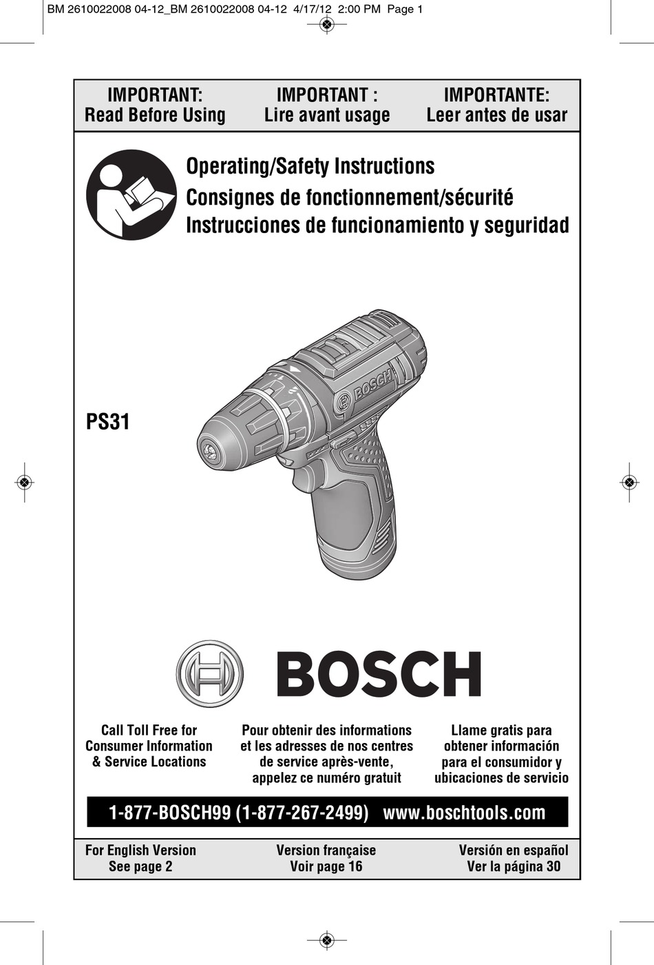 BOSCH PS31 OPERATING AND SAFETY INSTRUCTIONS MANUAL Pdf Download