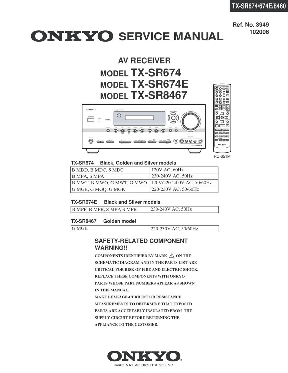 Onkyo Tx Sr674e Service Manual Pdf Download Manualslib