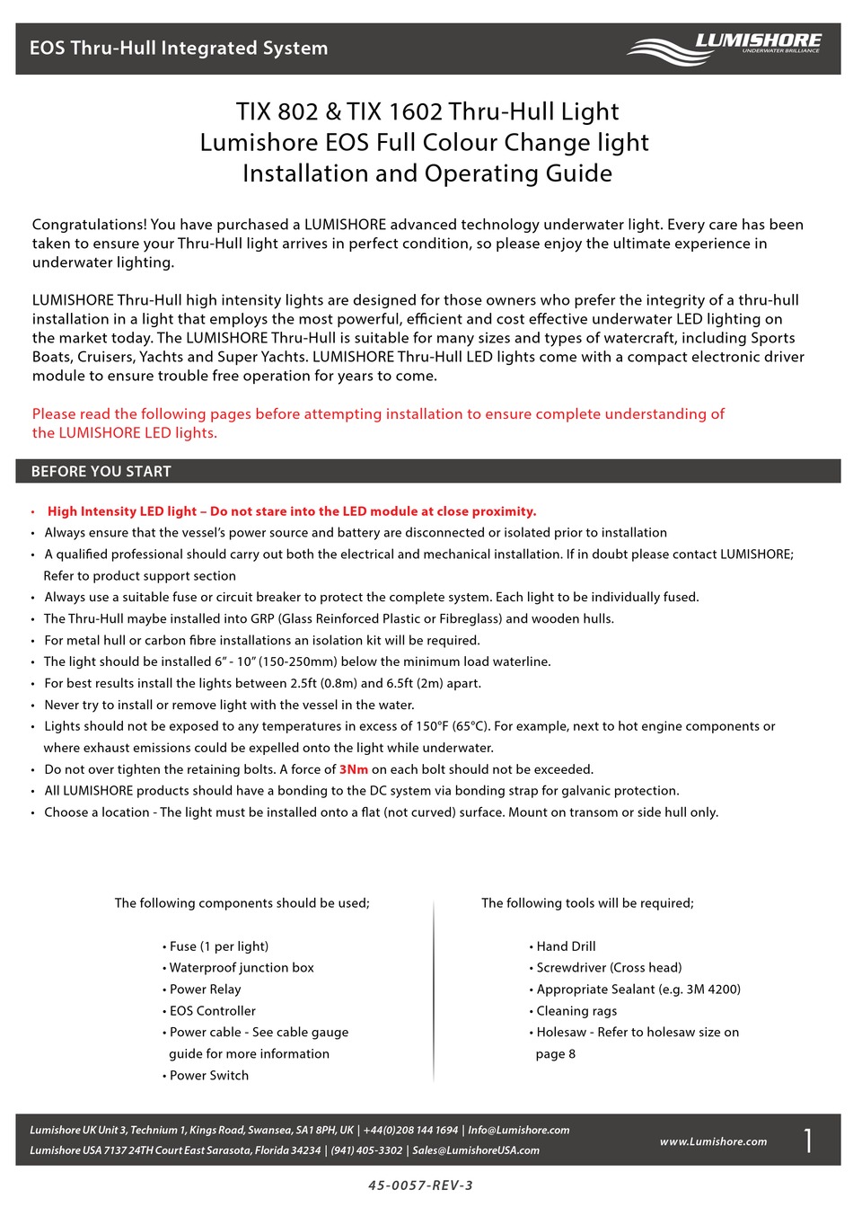 LUMISHORE TIX 802 INSTALLATION AND OPERATING MANUAL Pdf Download