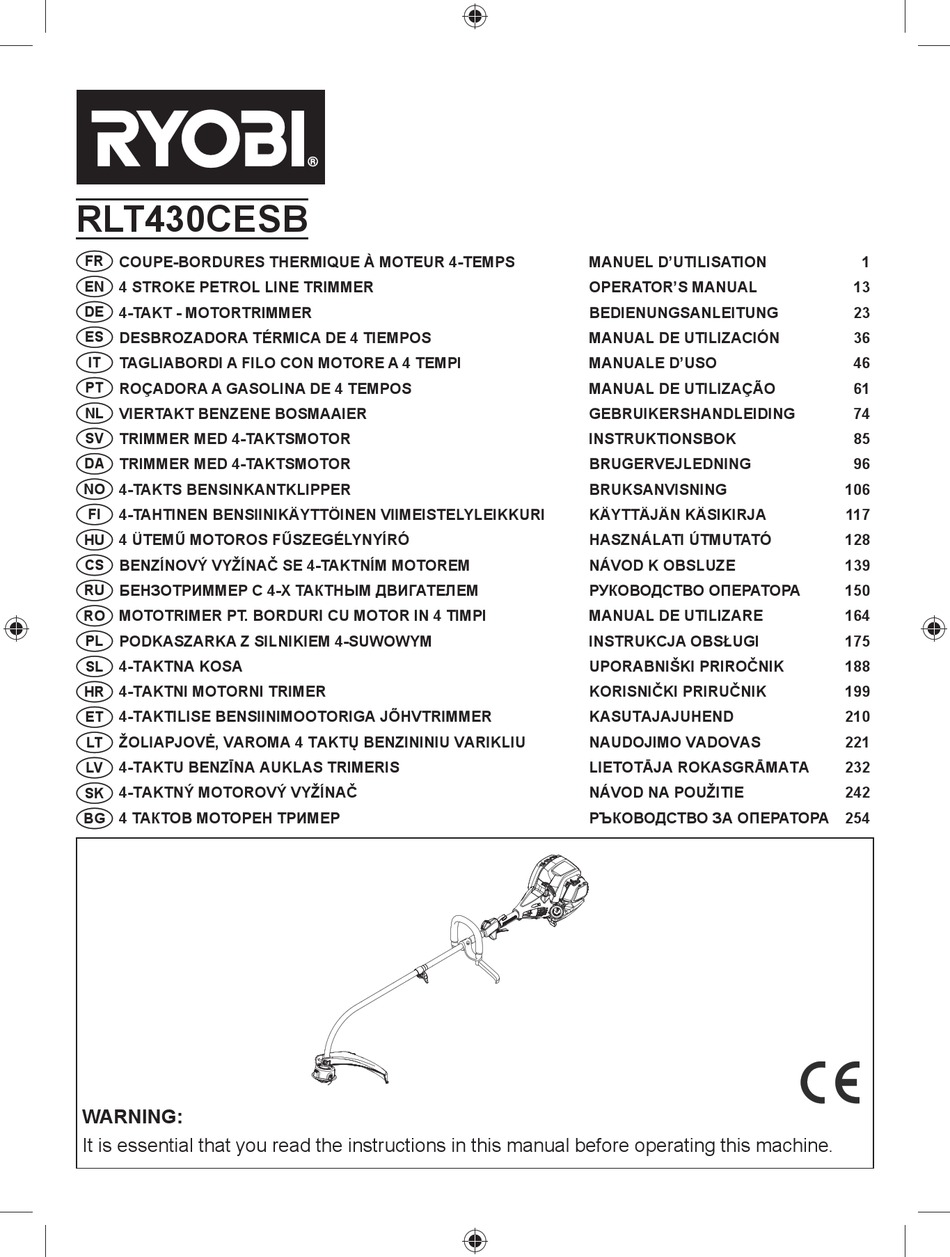 RYOBI RLT430CESB OPERATOR'S MANUAL Pdf Download | ManualsLib