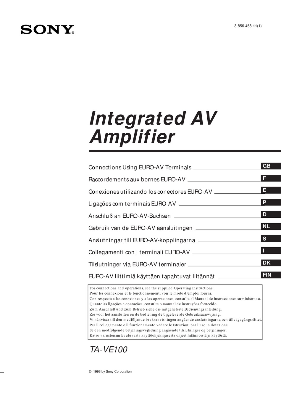 SONY TA-VE100 MANUAL Pdf Download