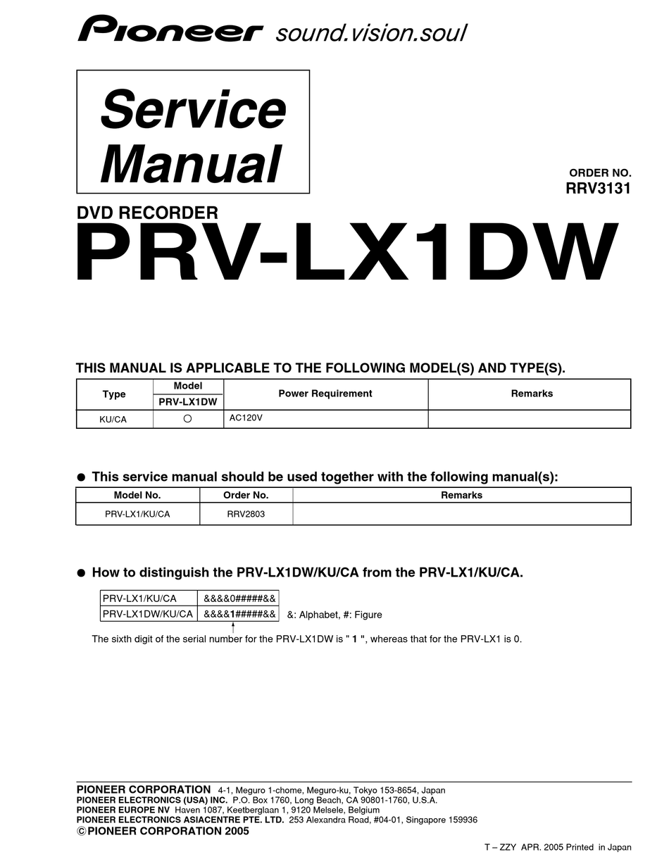 PIONEER PRV-LX1DW SERVICE MANUAL Pdf Download | ManualsLib