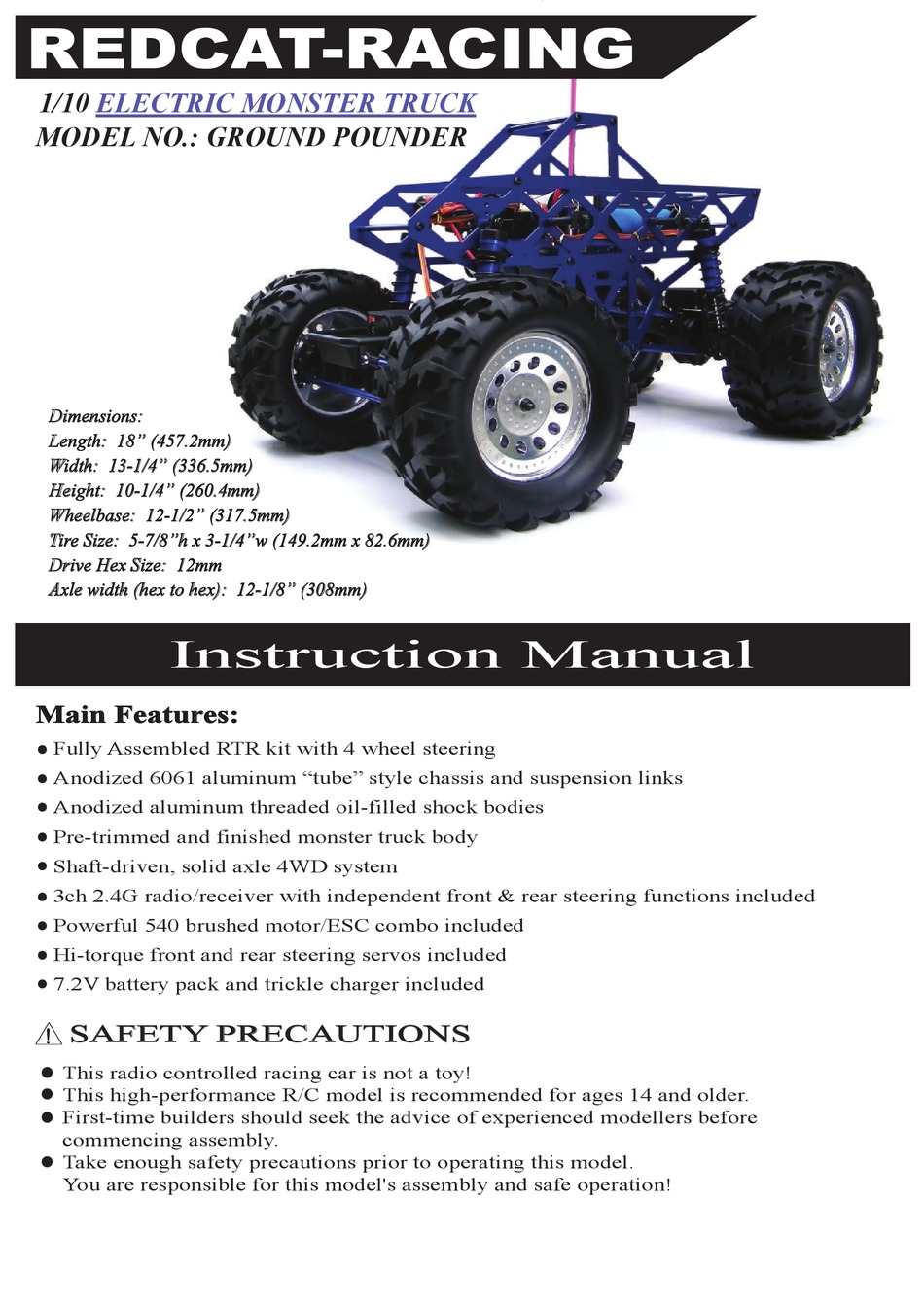 REDCAT RACING GROUND POUNDER INSTRUCTION MANUAL Pdf Download ManualsLib