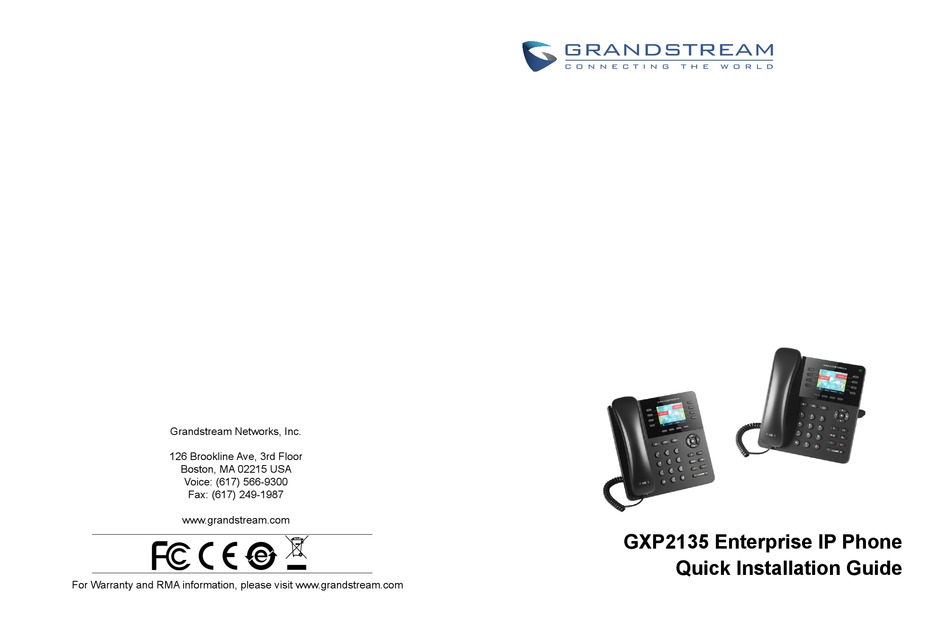 GRANDSTREAM NETWORKS GXP2135 QUICK INSTALLATION MANUAL Pdf Download