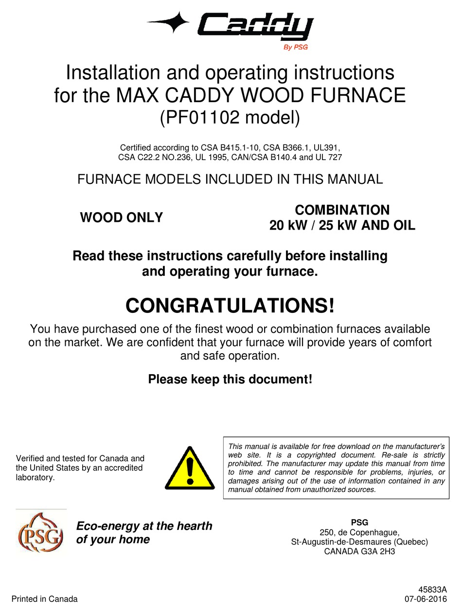 Canada, Max Caddy Wood Hot Air Furnace