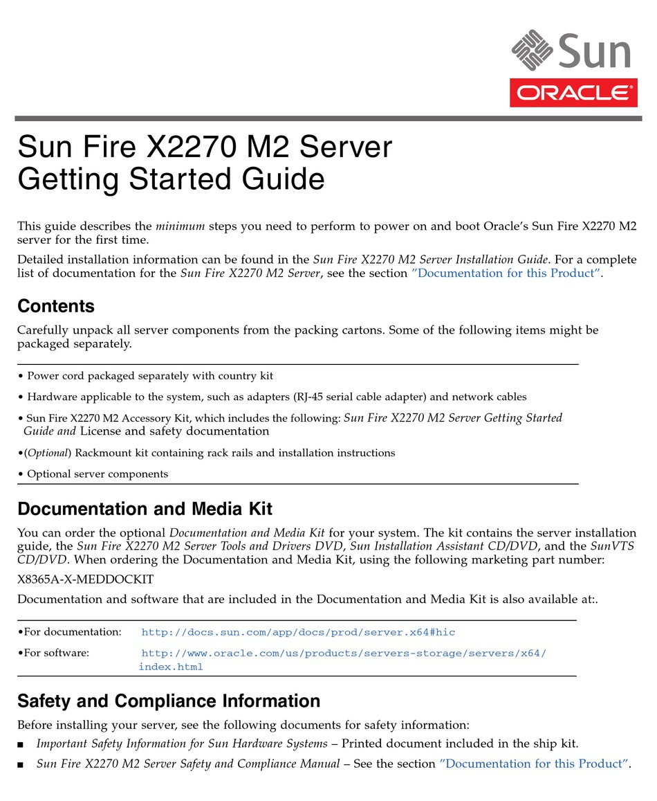 Oracle Sun Fire X2270 M2 Getting Started Manual Pdf Download Manualslib 3207