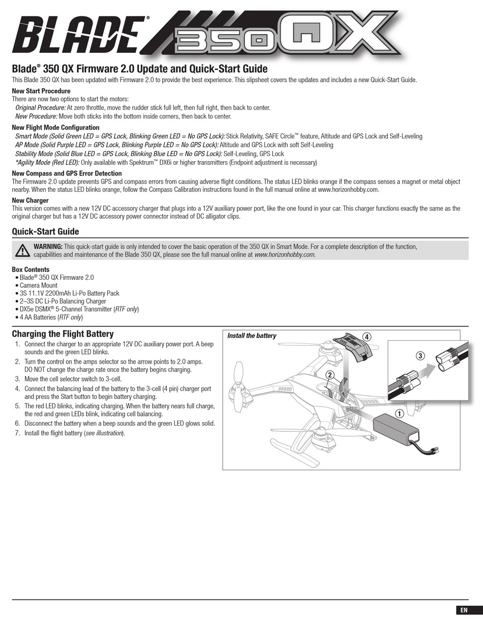 Blade 350 Qx Quick Start Manual Pdf Download Manualslib