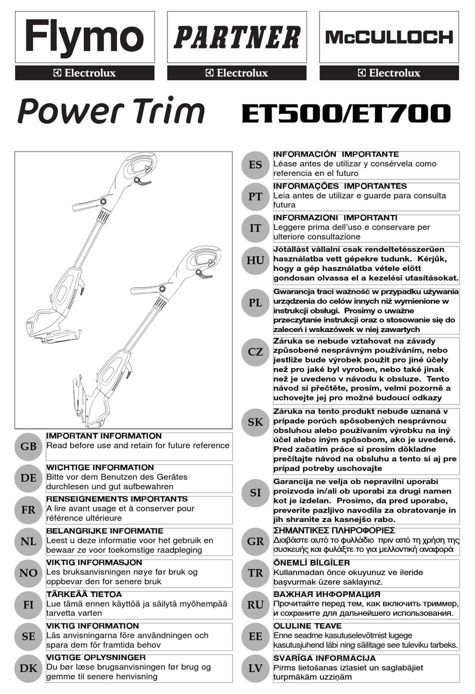 ELECTROLUX POWER TRIM ET500 MANUAL Pdf Download ManualsLib