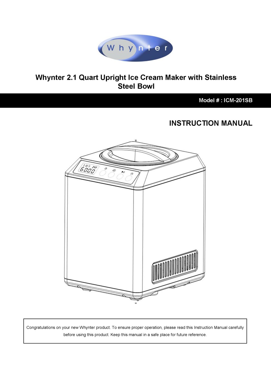 whynter ice cream maker manual