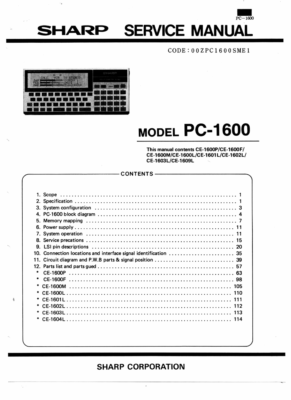 Sharp Pc 1600 Service Manual Pdf Download Manualslib