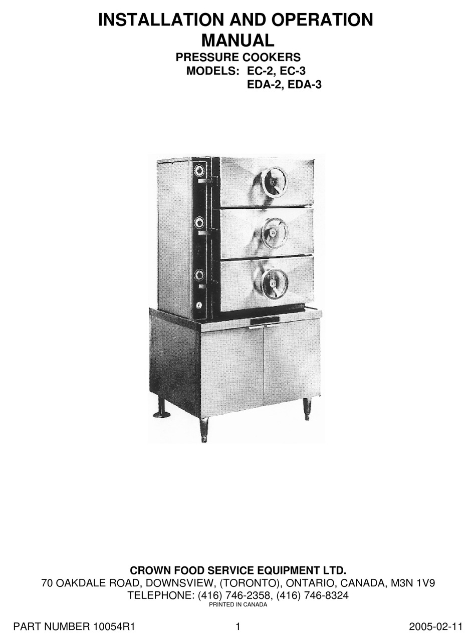 CROWN FOOD SERVICE EQUIPMENT EC2 INSTALLATION AND OPERATION MANUAL Pdf