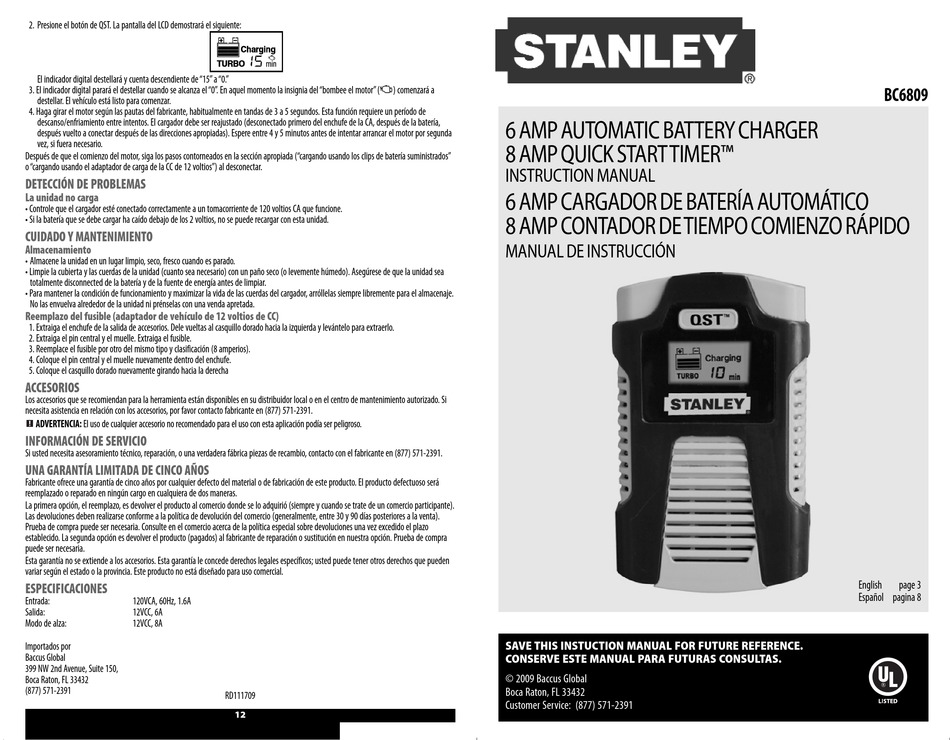 Stanley Bc6809 Instruction Manual Pdf Download Manualslib