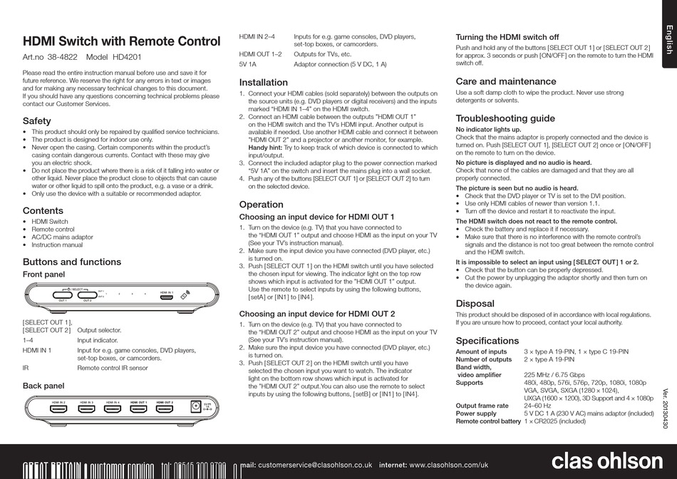 liner lokalisere Soaked CLAS OHLSON HD4201 USER MANUAL Pdf Download | ManualsLib