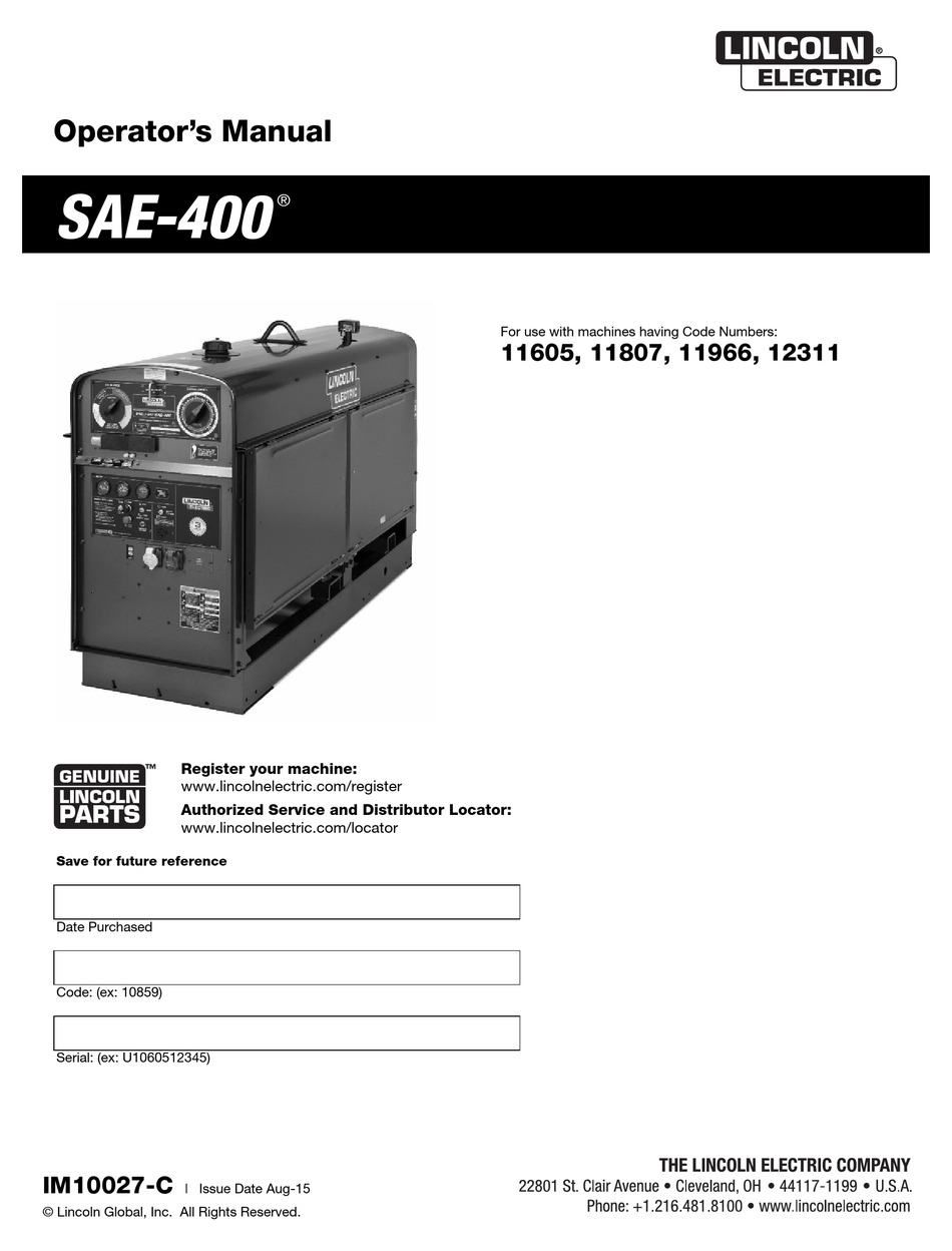 LINCOLN ELECTRIC SAE400 OPERATOR