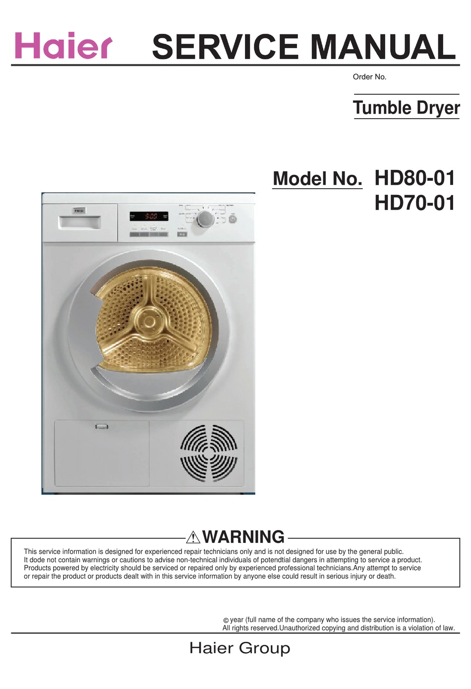 HAIER HD80-01 SERVICE MANUAL Pdf Download | ManualsLib