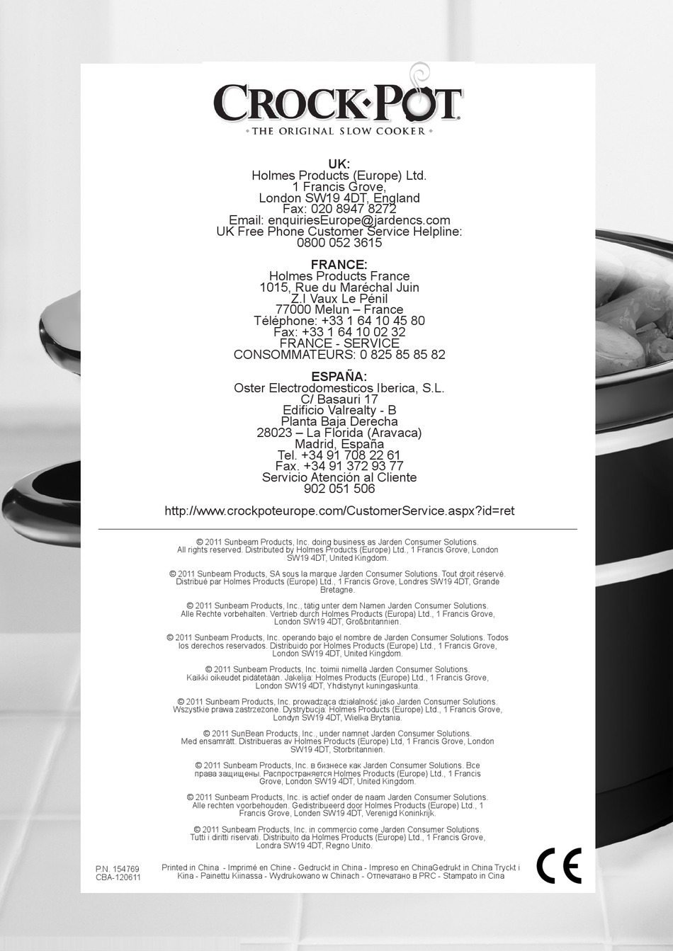 SUNBEAM CROCKPOT SCCPQK5025B INSTRUCTION MANUAL Pdf Download ManualsLib