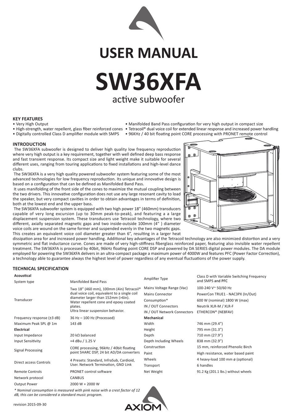 AXIOM AUDIO SW36XFA USER MANUAL Pdf Download | ManualsLib